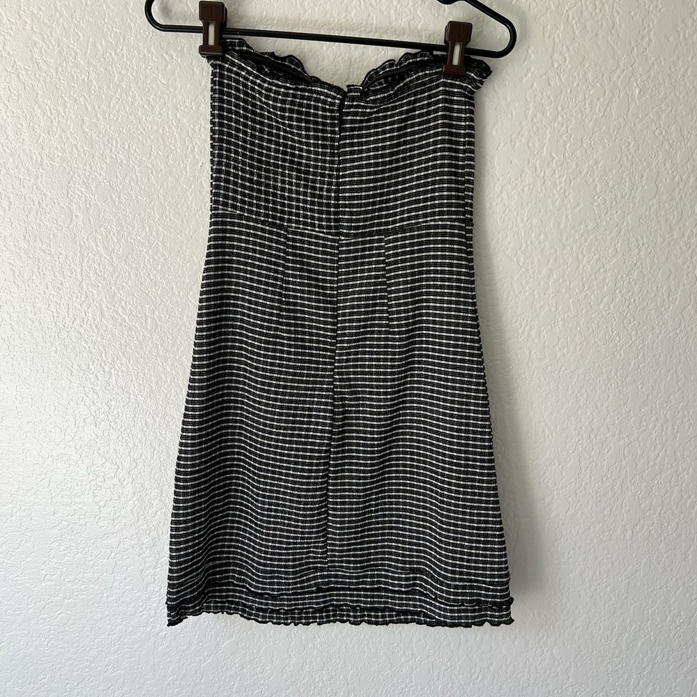 Topshop Sz 8 Black White Check Lettuce Hem Mini Dress Bodycon Y2K Whimsigoth - Picture 5 of 9